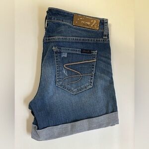 Seven7 Denim Blue Jeans Shorts, Cuffed Hem, Relaxed Fit, Classic 5 Pockets, Sz 6